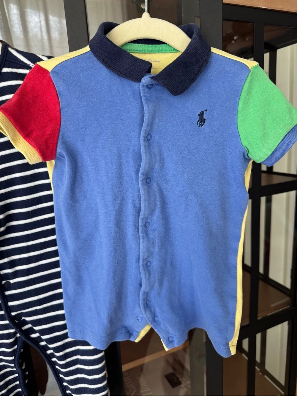 Ralph Lauren bundle baby boy romper shortall polo colorblock navy cotton collar